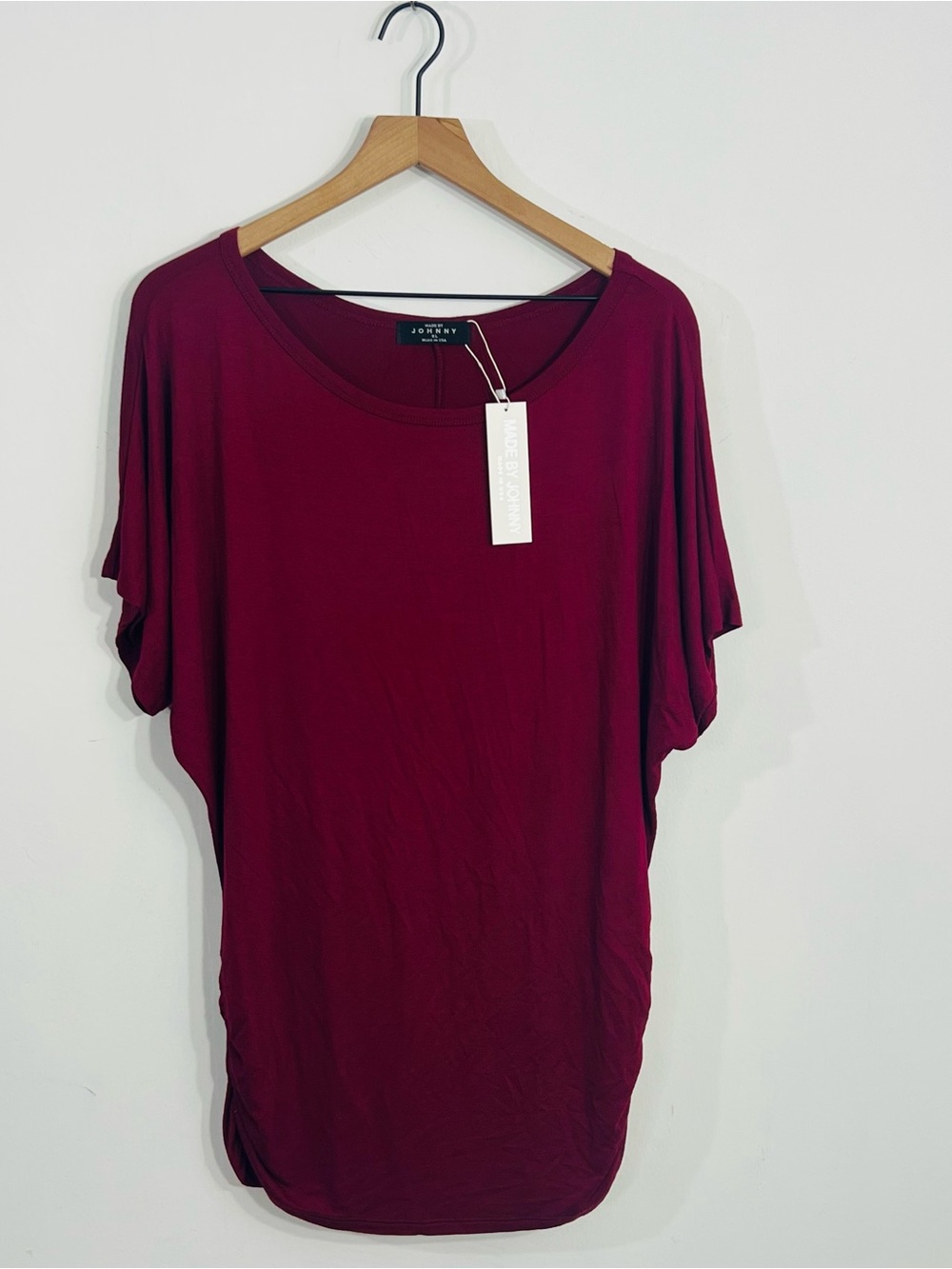 Made By Johnny Maroon Tunic Short Sleeve  Blouse New With Tags Size XL Casual